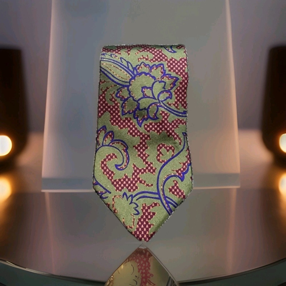 Vintage Chaps‎ Ralph Lauren Silk Tie Floral Paisley Red Green Purple Made in USA